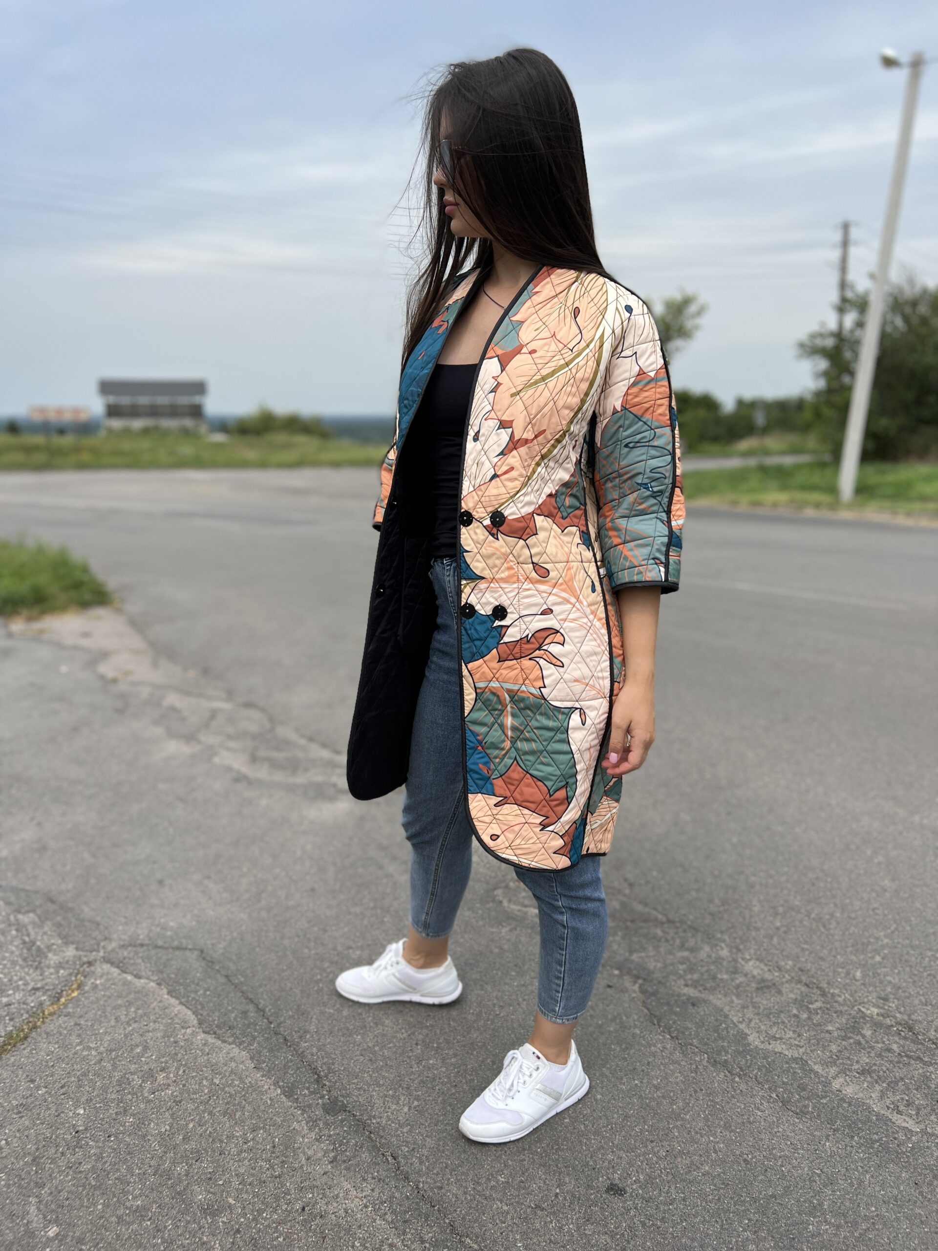 Стьобане двостороннє пальто, весна/осінь Артикул VO-23, принт № 66А