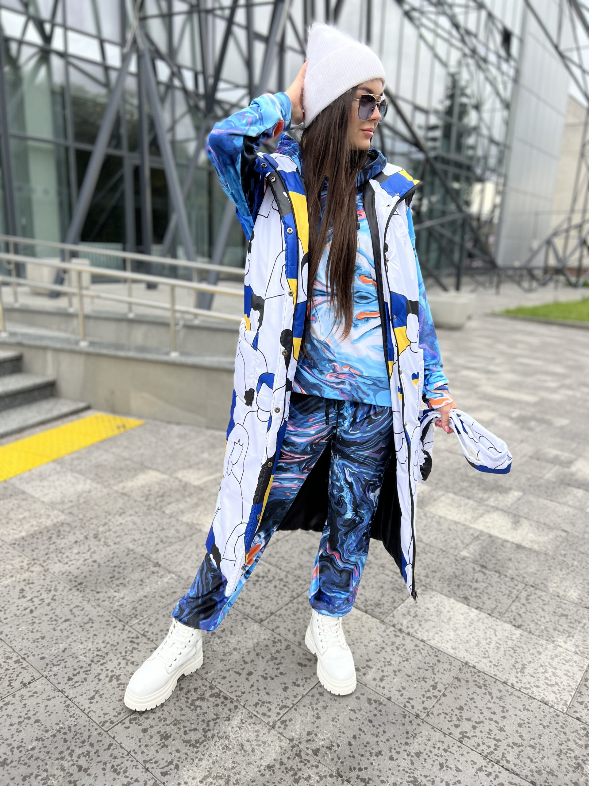 Damska dopasowana długa kamizelka, wiosna/jesień, Artykuł VO-47, druk 103