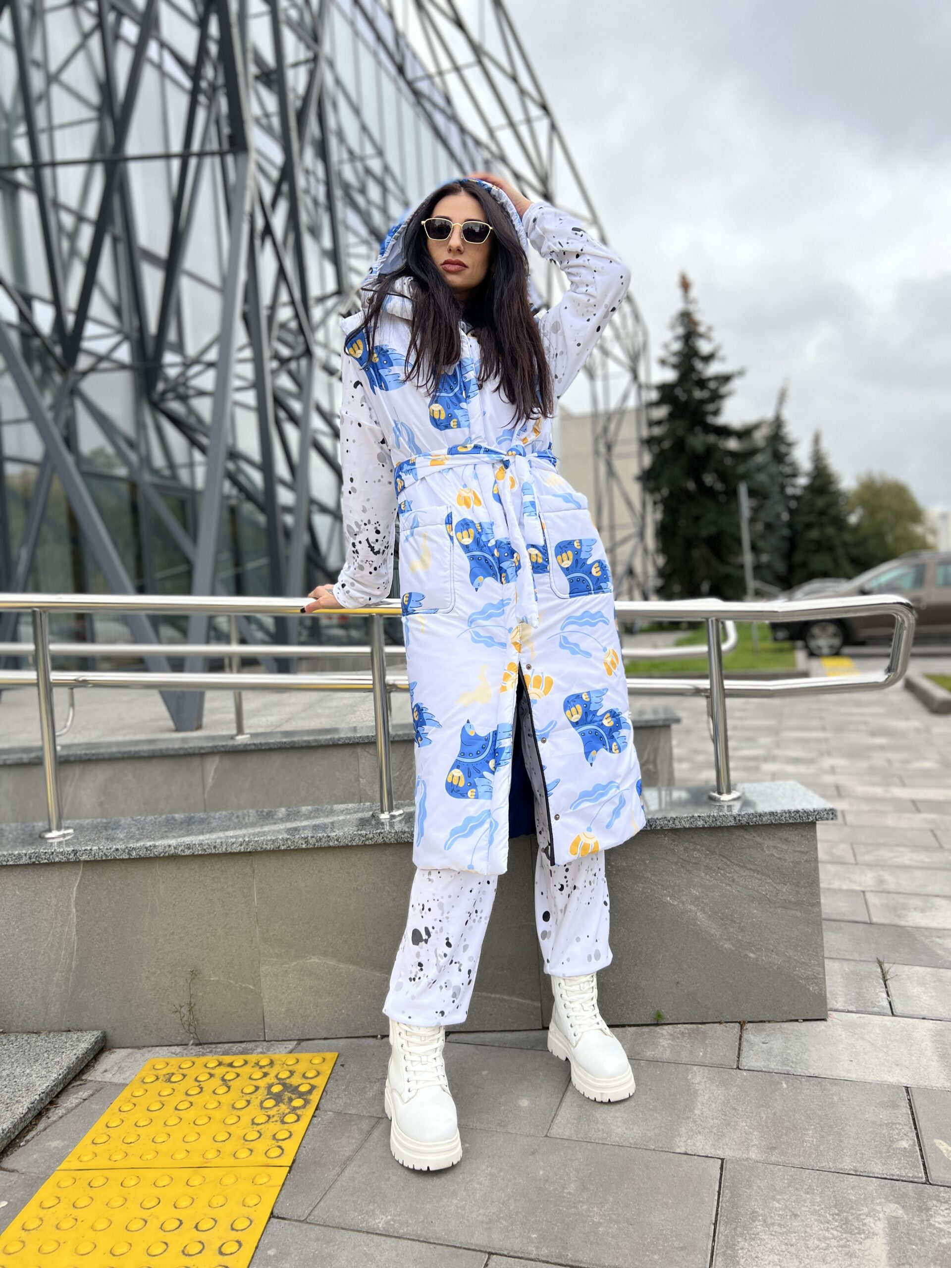 Damska dopasowana długa kamizelka, wiosna/jesień, Artykuł VO-47, druk 104