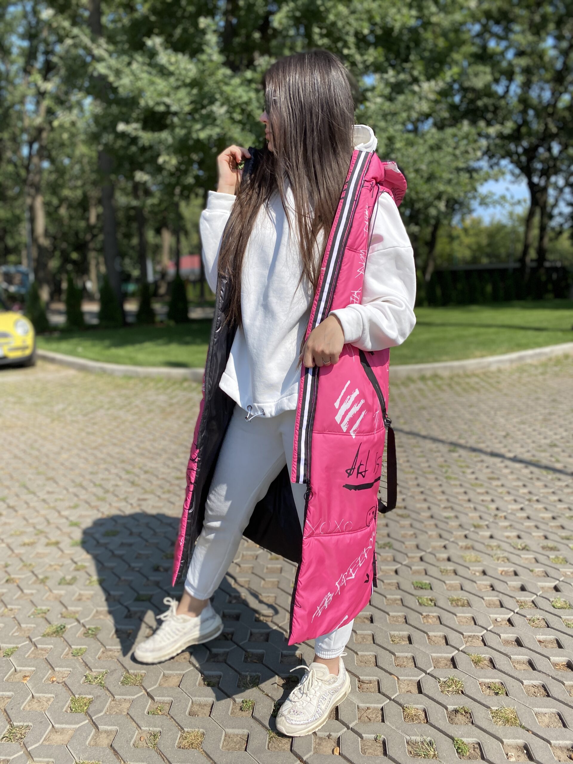 Довга жилетка, весна/осінь Артикул Z-20, принт № 033 рожевий