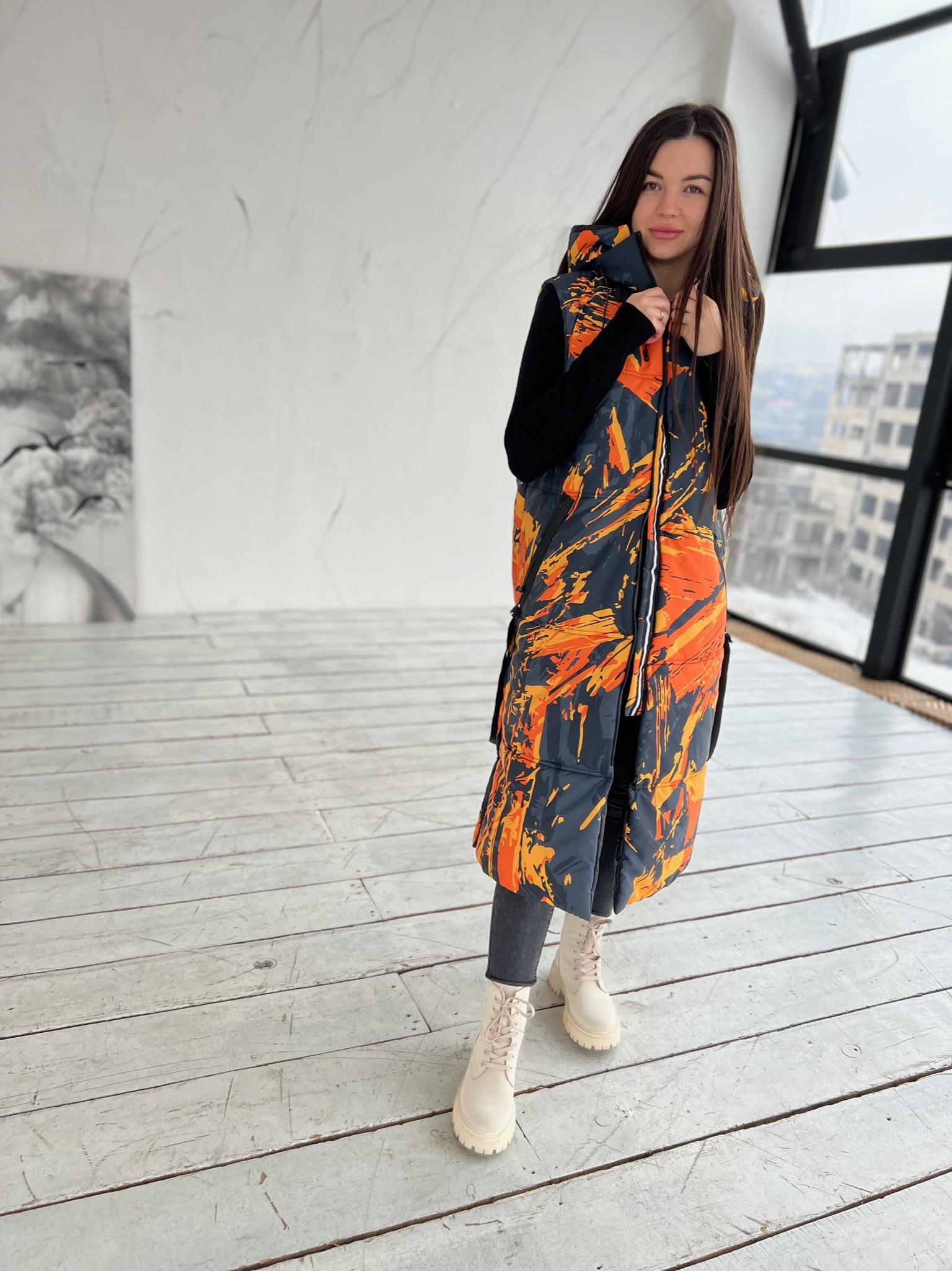 Довга жилетка, весна/осінь Артикул Z-20, принт № 105