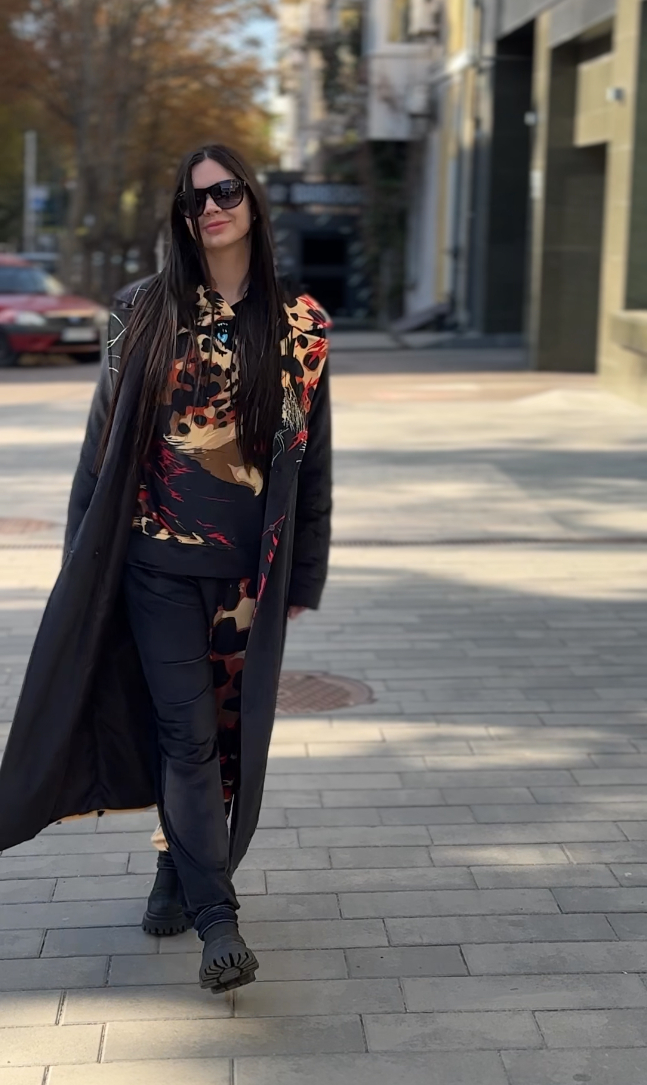 Жіноче велюрове пальто весна/осінь, Артикул VO-44, чорне з леопардовим принтом