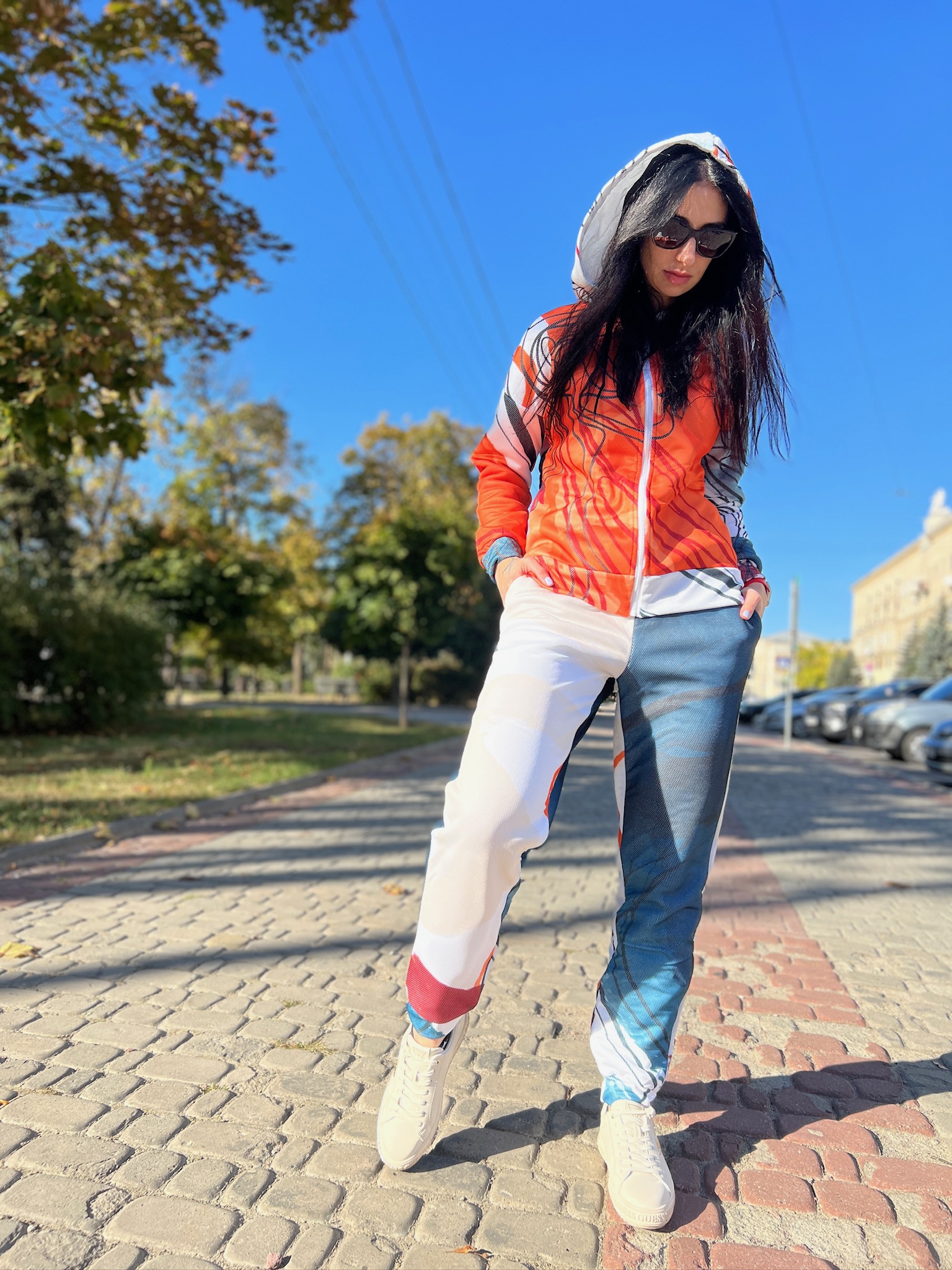 Жіночий флісовий костюм на блискавці, зима, помаранчевий