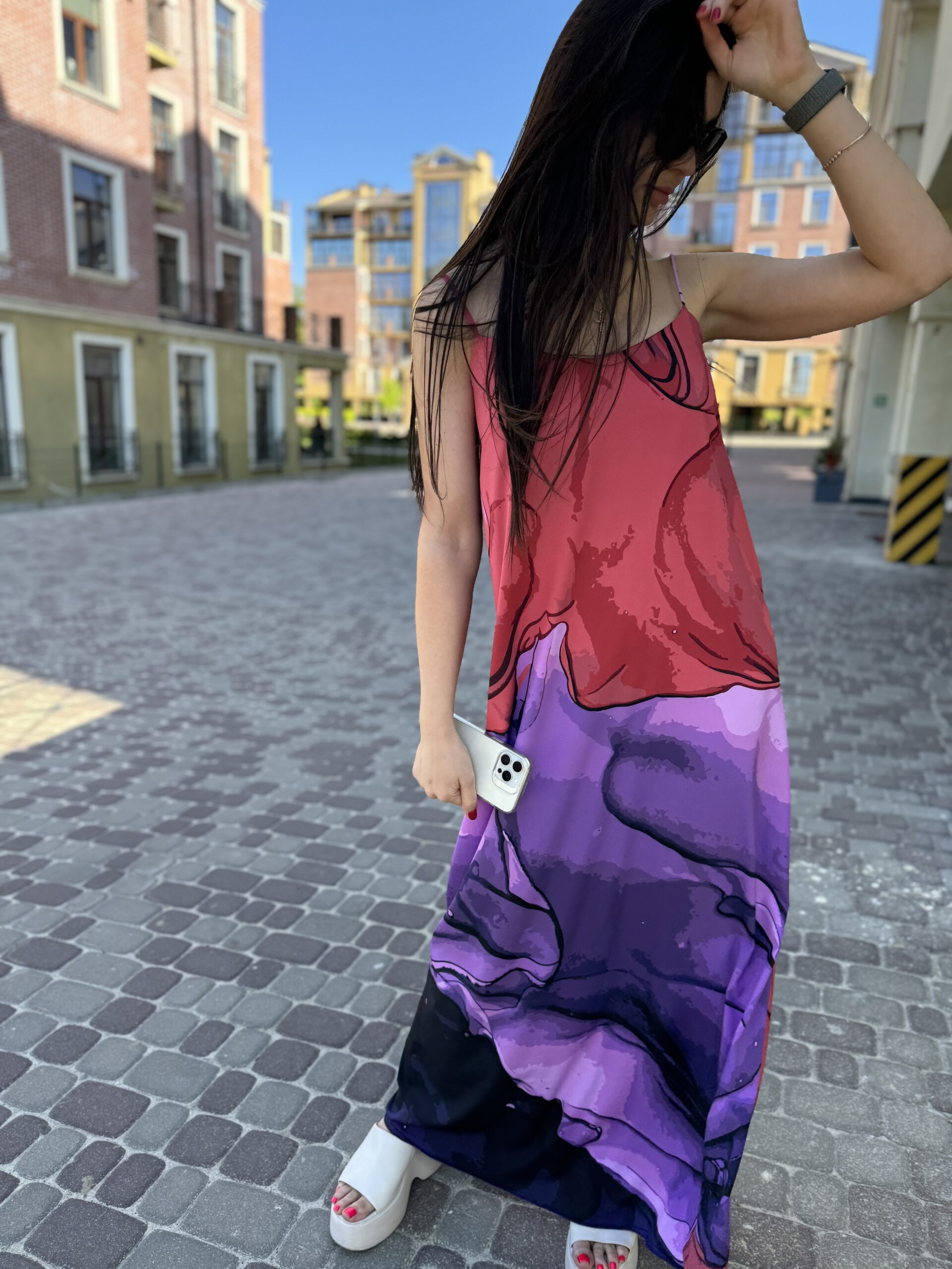 Kombinacja sukienka, maxi fioletowa