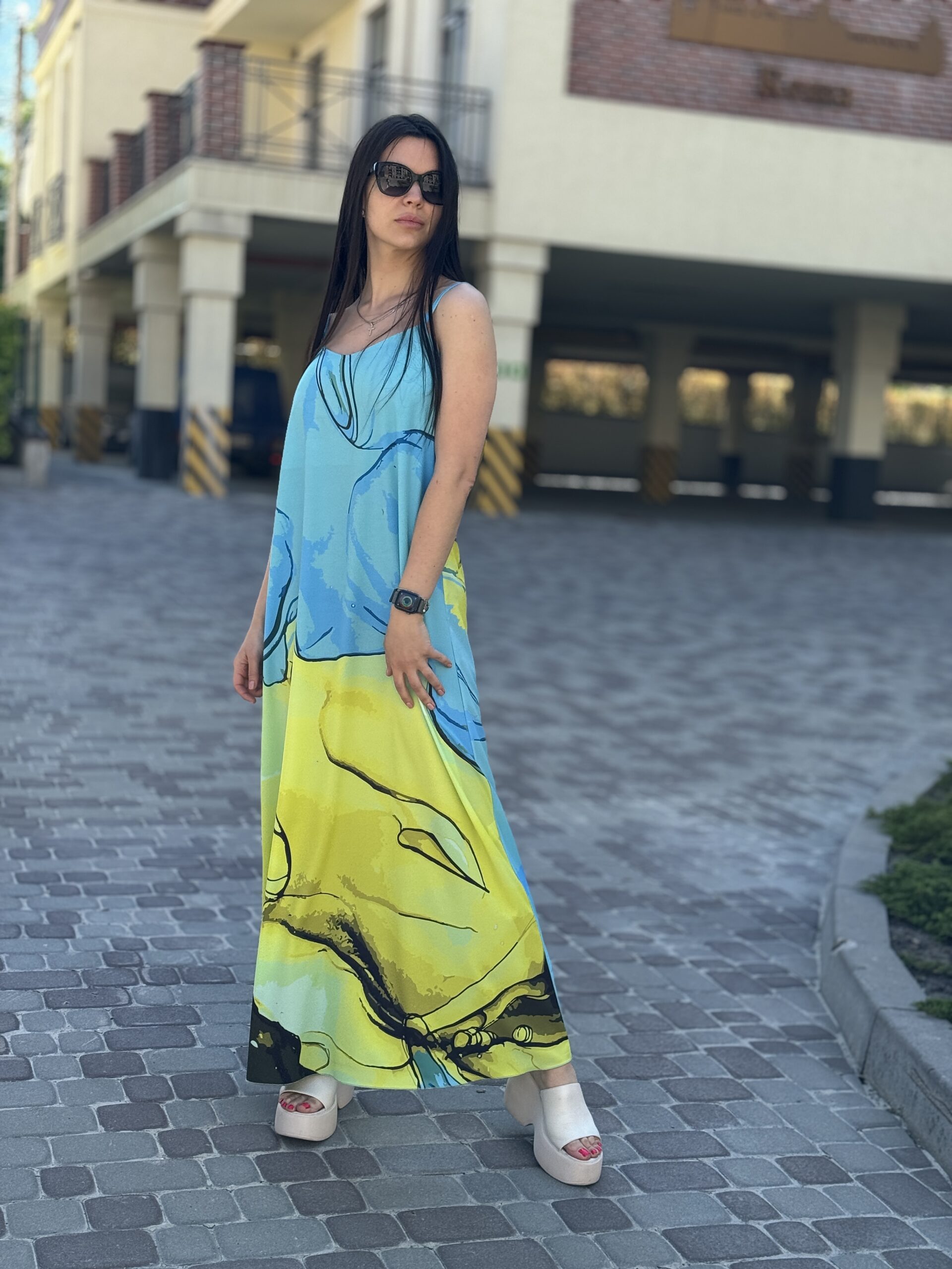 Комбінація, сукня, максі жовто-блакитна