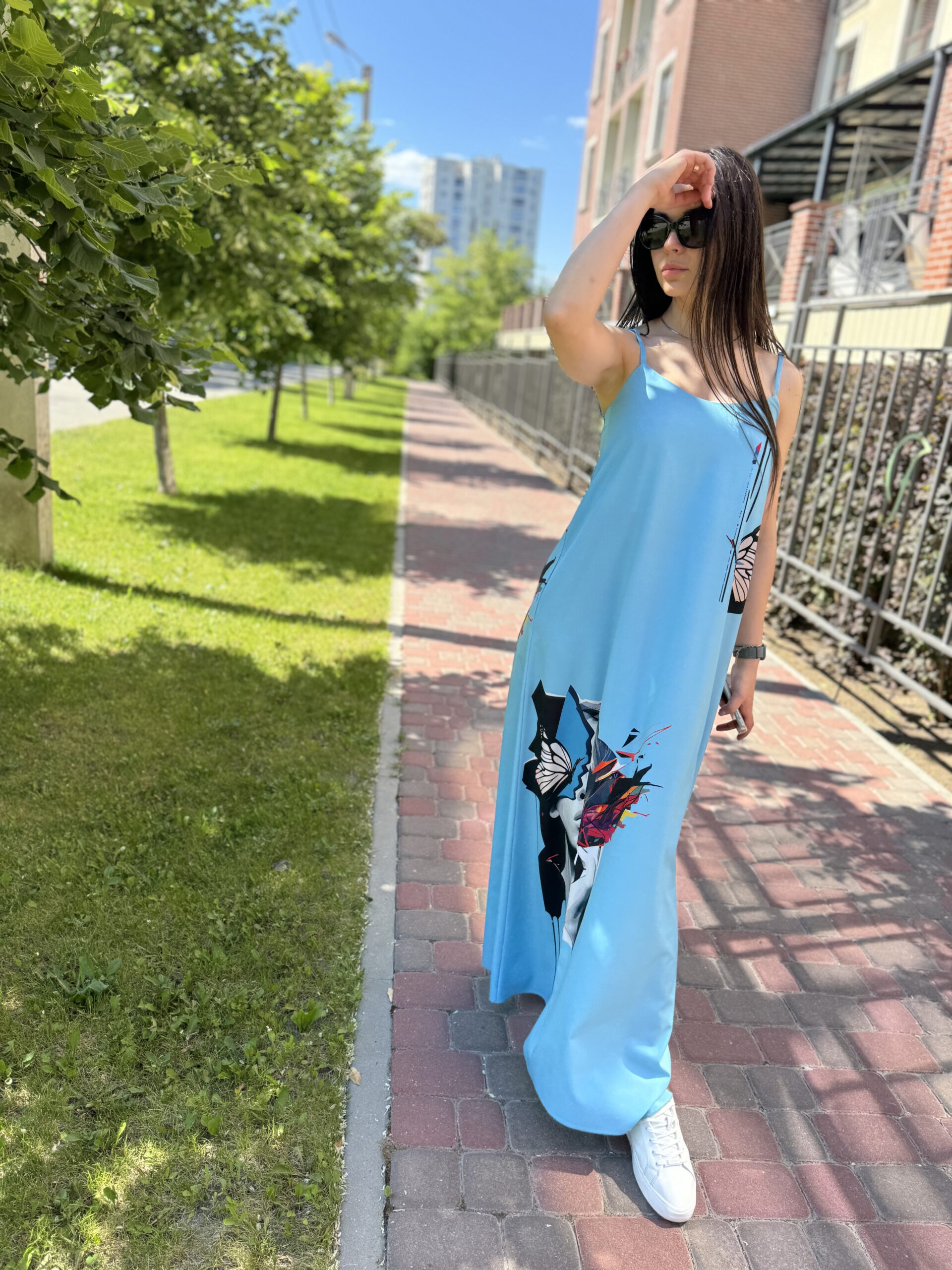 Комбінація, сукня, максі блакитна