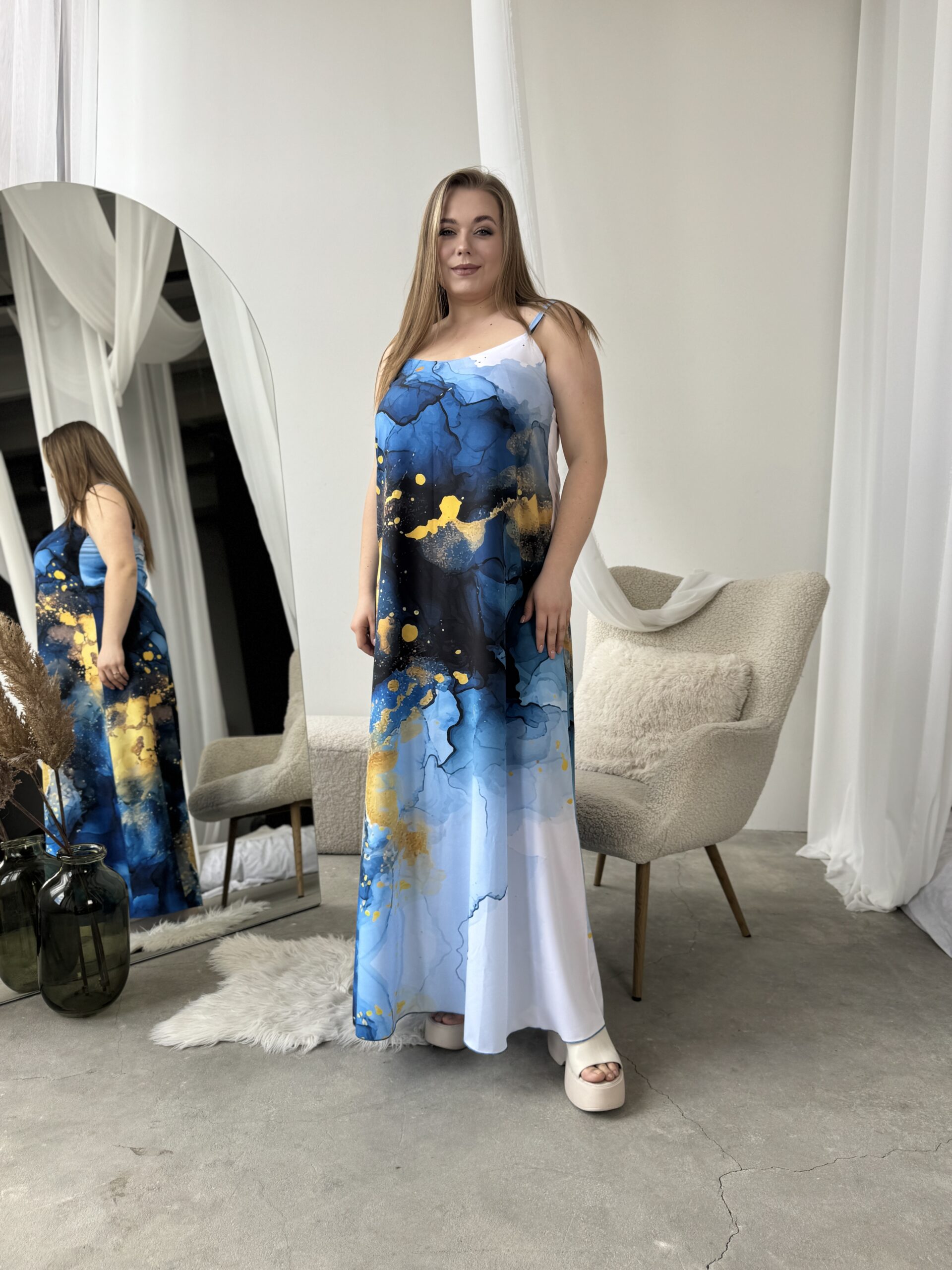 Комбінація, сукня, максі абстрактний принт