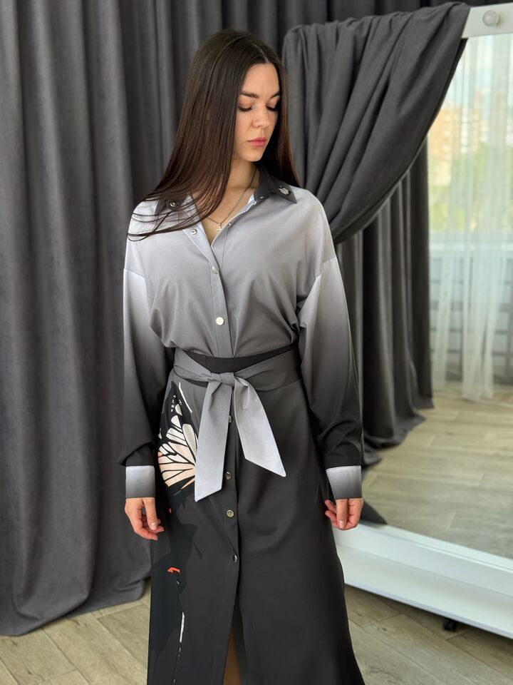 Сукня – сорочка, довга із поясом, колір графіті