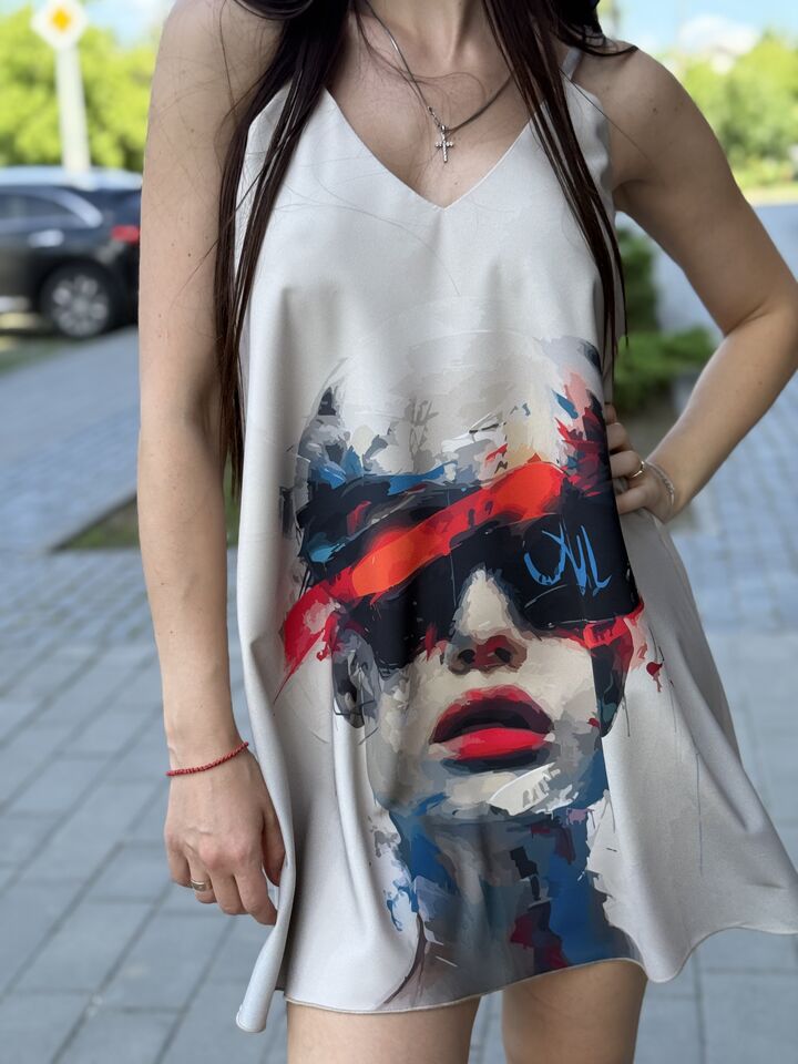 Комбінація, сукня на брительках, міні, бежева