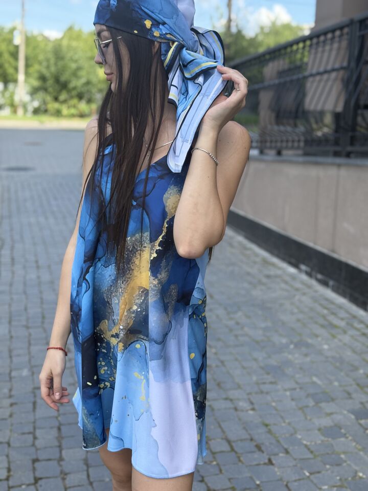 Комбінація, сукня коротка, міні, синя