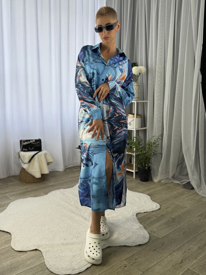 Dress – shirt, long with a belt, beige color