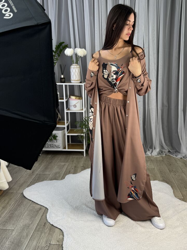 Нарядний жіночий костюм, коричневий, шоколад