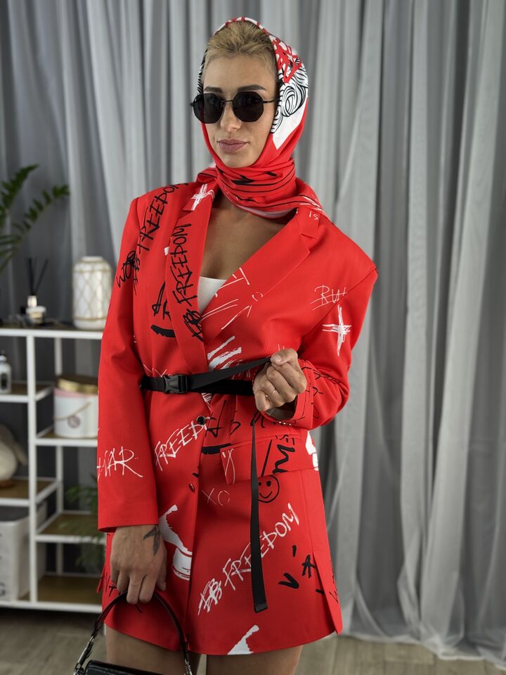 Сукня-жакет, oversize крій, червона із монро