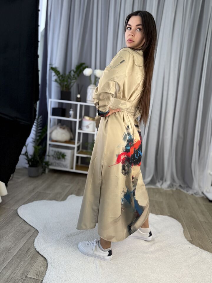 Dress – shirt, long with a belt, multi-colored, bright