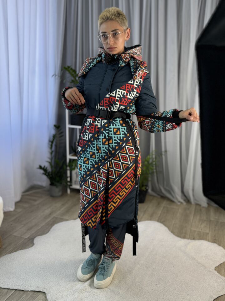 Жіноча куртка-трансформер, єврозима, зелена із орнаментом