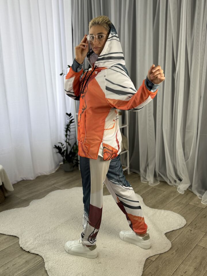 Жіночий спортивний костюм, бавовняний, весна/осінь, помаранчевий