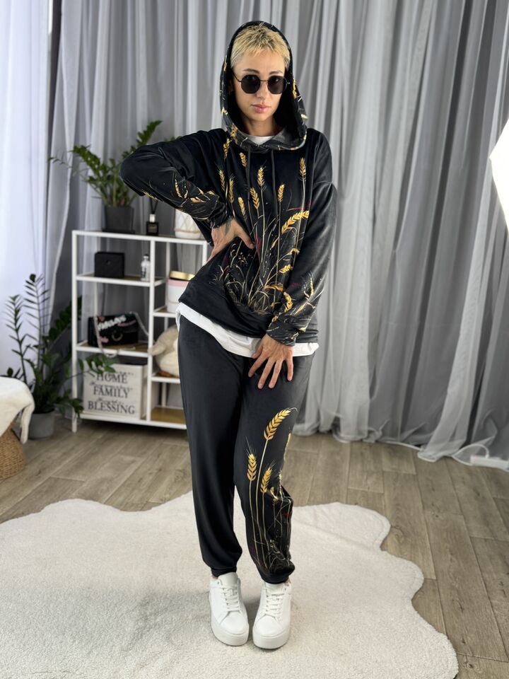 Velour women’s suit, palazzo pants and hoodie, spring/autumn, Article K-26/L-29, print 37 beige