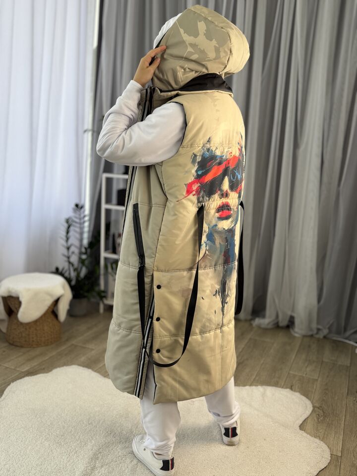 Жіноча довга жилетка, оверсайз, бежева