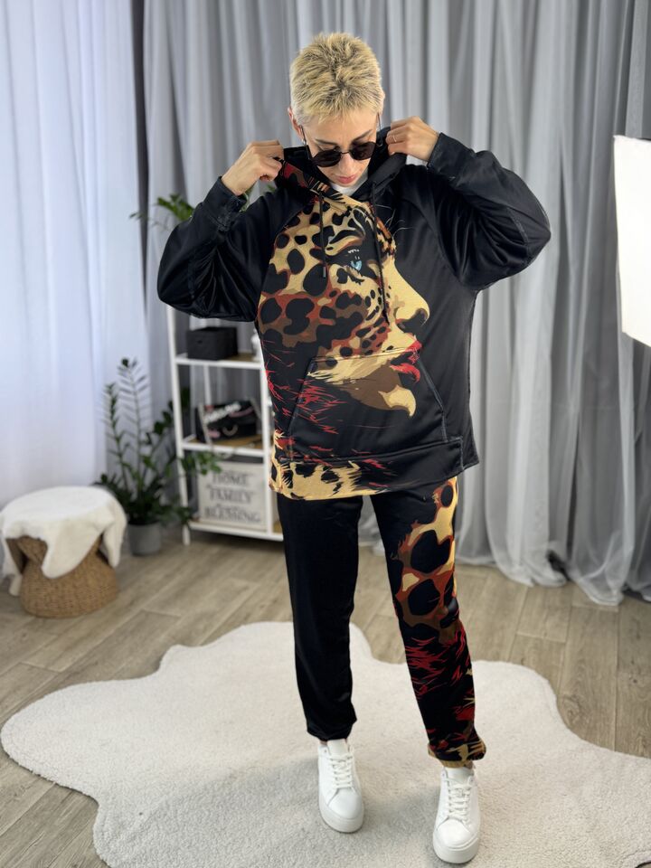 Бавовняний спортивний костюм, худі та штани джогери, весна/осінь, принт лео