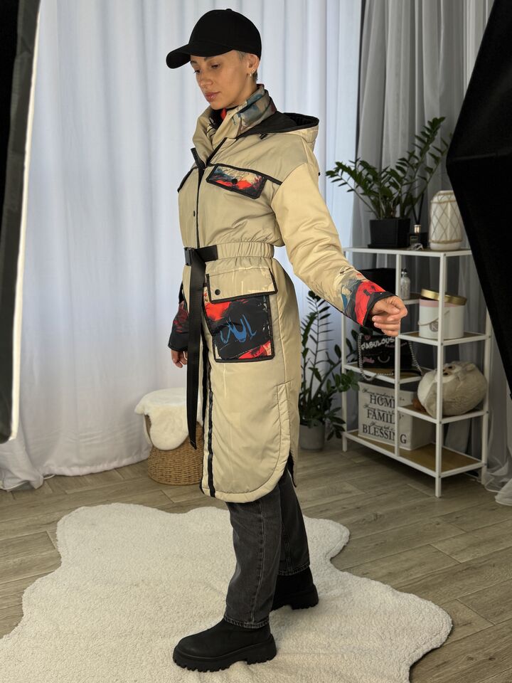 Плащ осінь/весна, бежевий принт