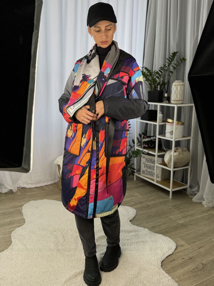 Плащ осінь/весна,сірий принт