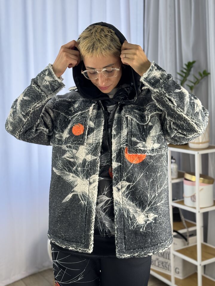 Двостороння сорочка із хутра теді та джинсу