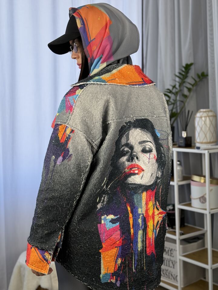 Двостороння сорочка із хутра теді та джинсу