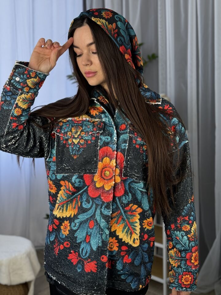 Джинсова жіноча куртка із хутром теді, двостороння