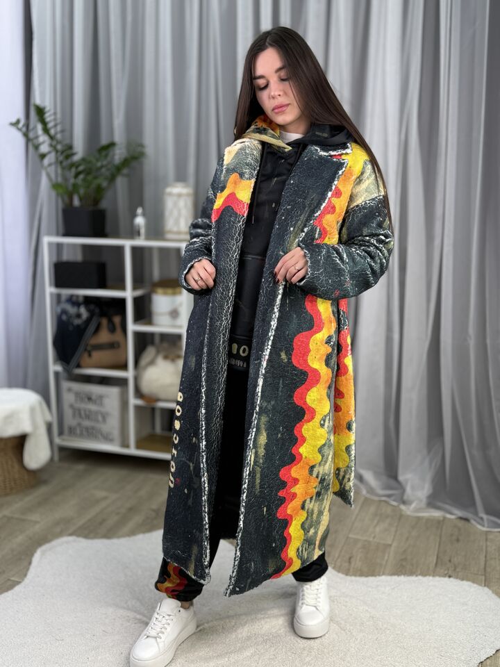 Жіноче зимове пальто із хутра тедді чорне