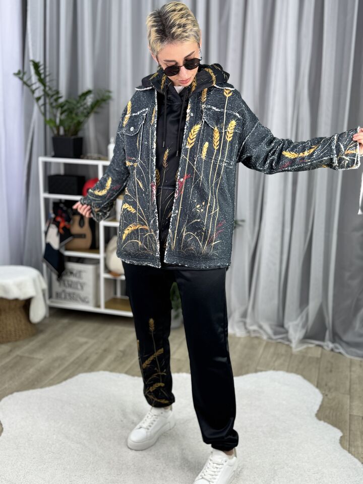 Джинсова жіноча куртка із хутром теді, двостороння