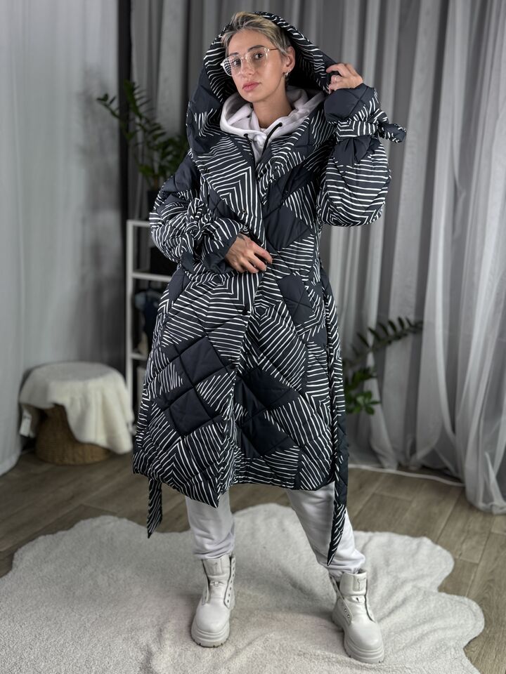 Жіноче зимове стьобане пальто, принт