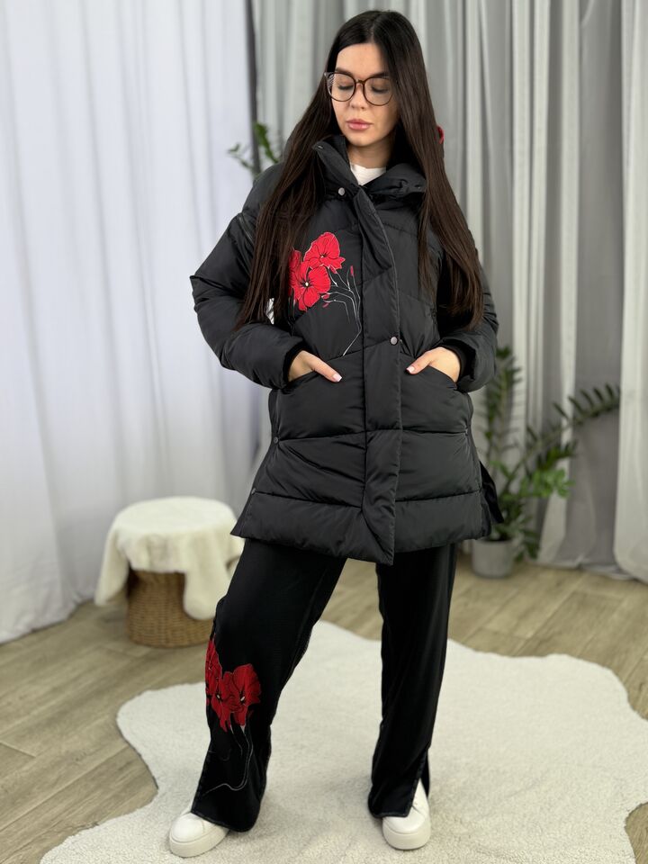 Зимова жіноча куртка, червона, з відстібними рукавами